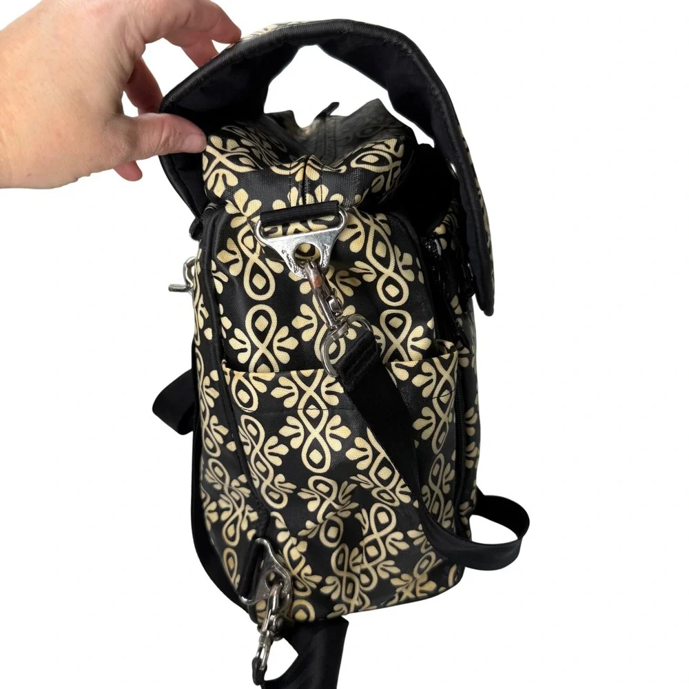 Petunia Pickle Bottom Boxy Backpack Diaper Bag‎ Black Tan Glazed Canvas Floral